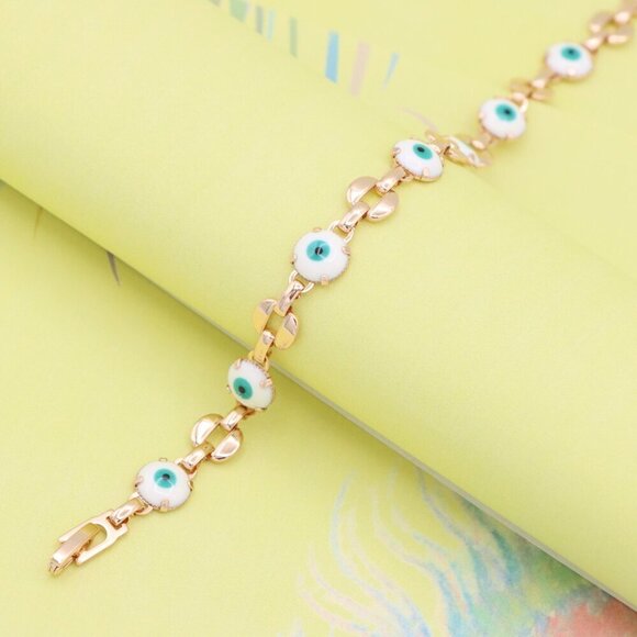 "Turquoise Evil Eye Rose Gold Bracelet with Glossy Gold Accents, XPBL1026 - Picture 5 of 12